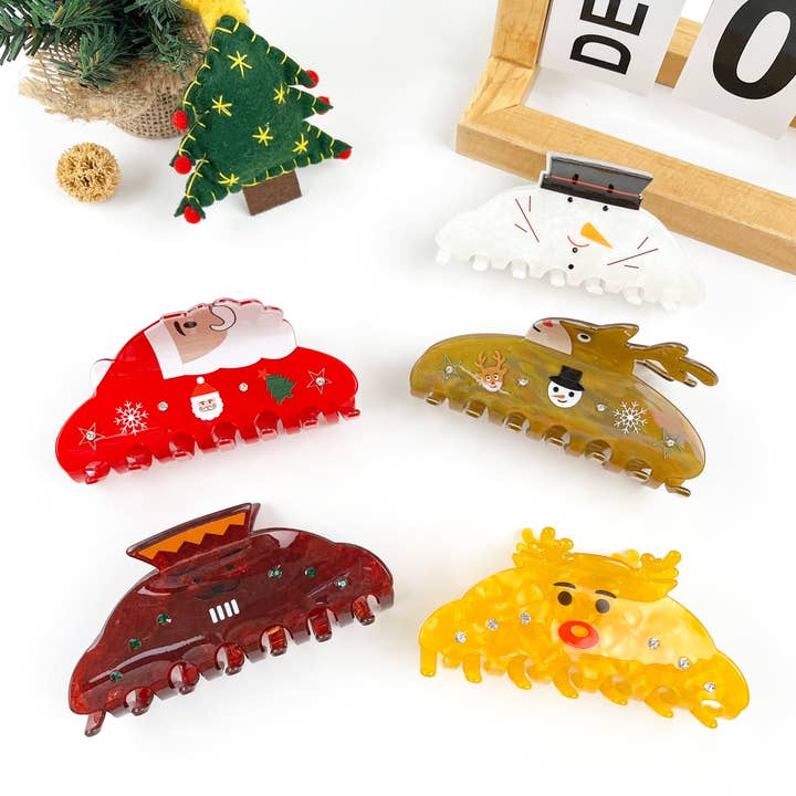 Christmas Fun Snowman and Reindeer Hair Claw Clip for wholesale by mildstyles