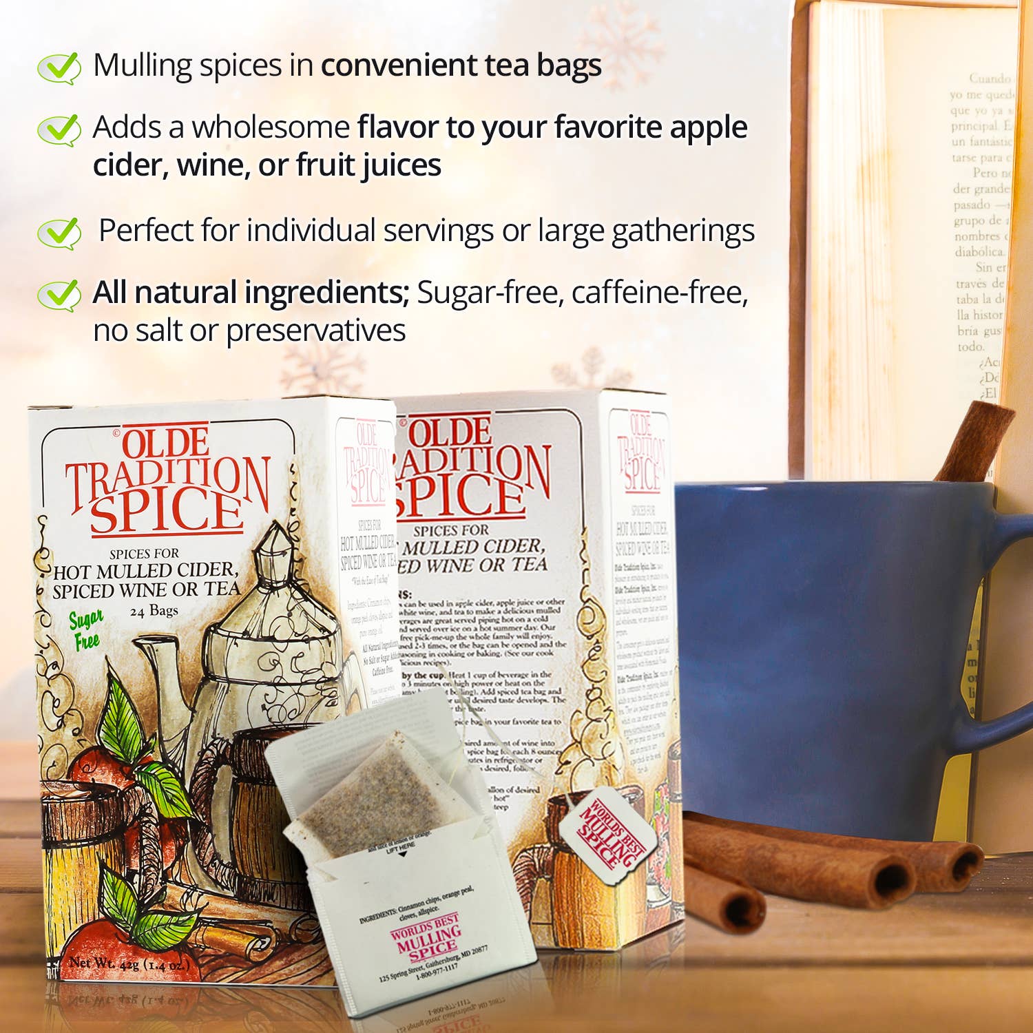Olde Tradition Spice - Vente Épices pour vin chaud - Épices à vin chaud – Sachets de thé pour cidre et vin, 100 % naturels1