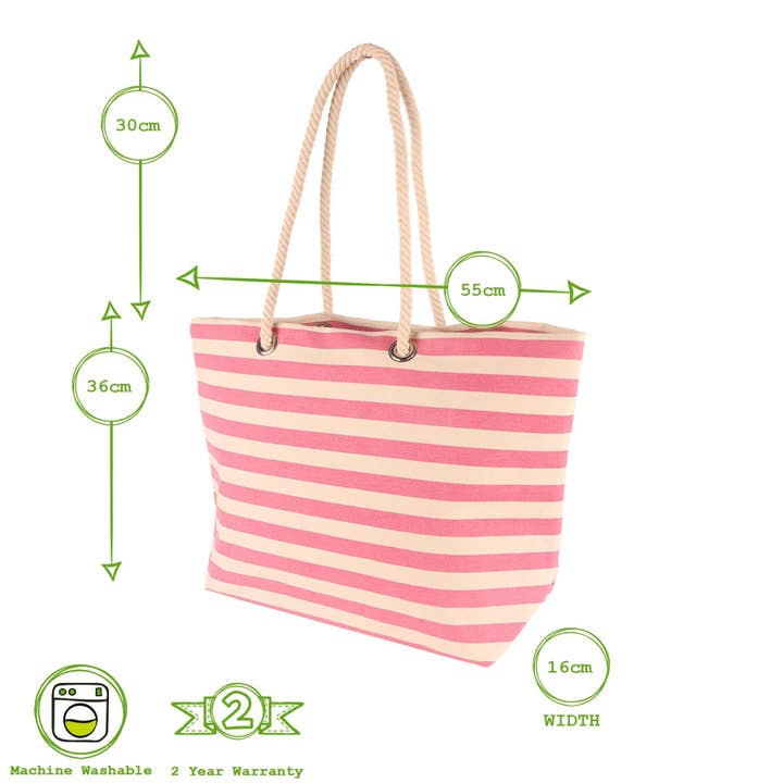 Rinkit Ltd - Wholesale Beach Bag - Striped Canvas Tote Beach Bag - 55cm x 36cm Nicola Spring10