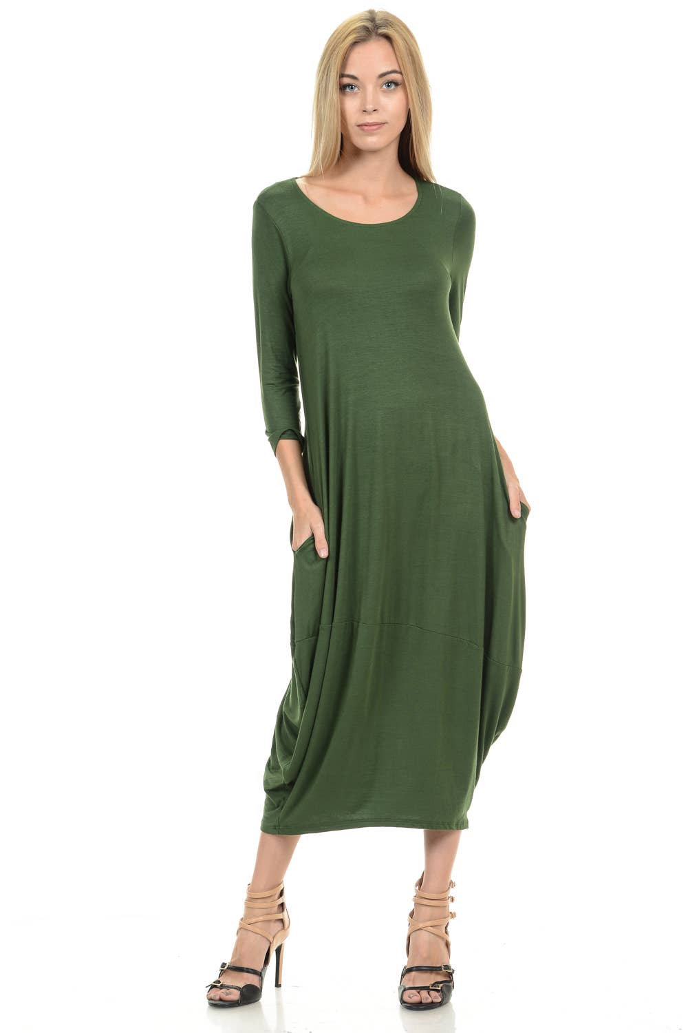 Allium - Wholesale Dress - Women's - Cocoon Midi Dress with Pockets6