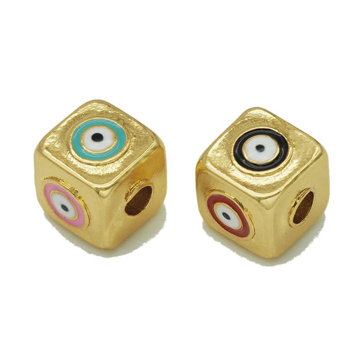 Enamel Evil Eye On Cube Spacer Beads, Sku#Y692 for wholesale by BestBeads&Beyond