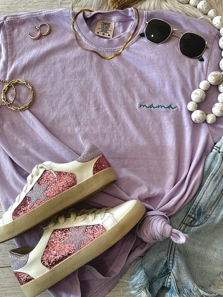 Lilac Dainty Mama Embroidered Tee for wholesale by P&PD Wholesale
