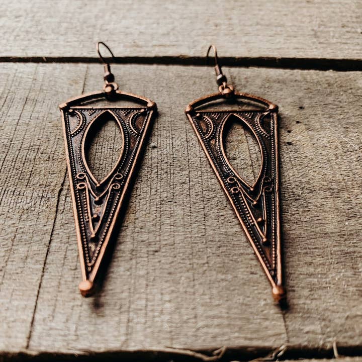 Red Shed Designs - Wholesale Dangle Earrings - Antique Copper Boho Spike Earrings, Boho, Minimalist Earring