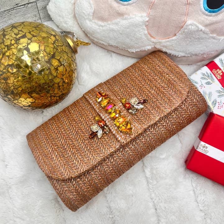 Brown and Gold Sparkly Clutch | Erika Williner Designs for wholesale by Erika Williner Designs