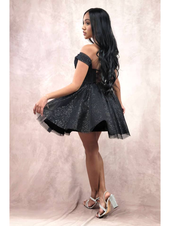 Chicas - Wholesale Dress - Women's - Short Off The Shoulder Tulle Dress With Brooch8