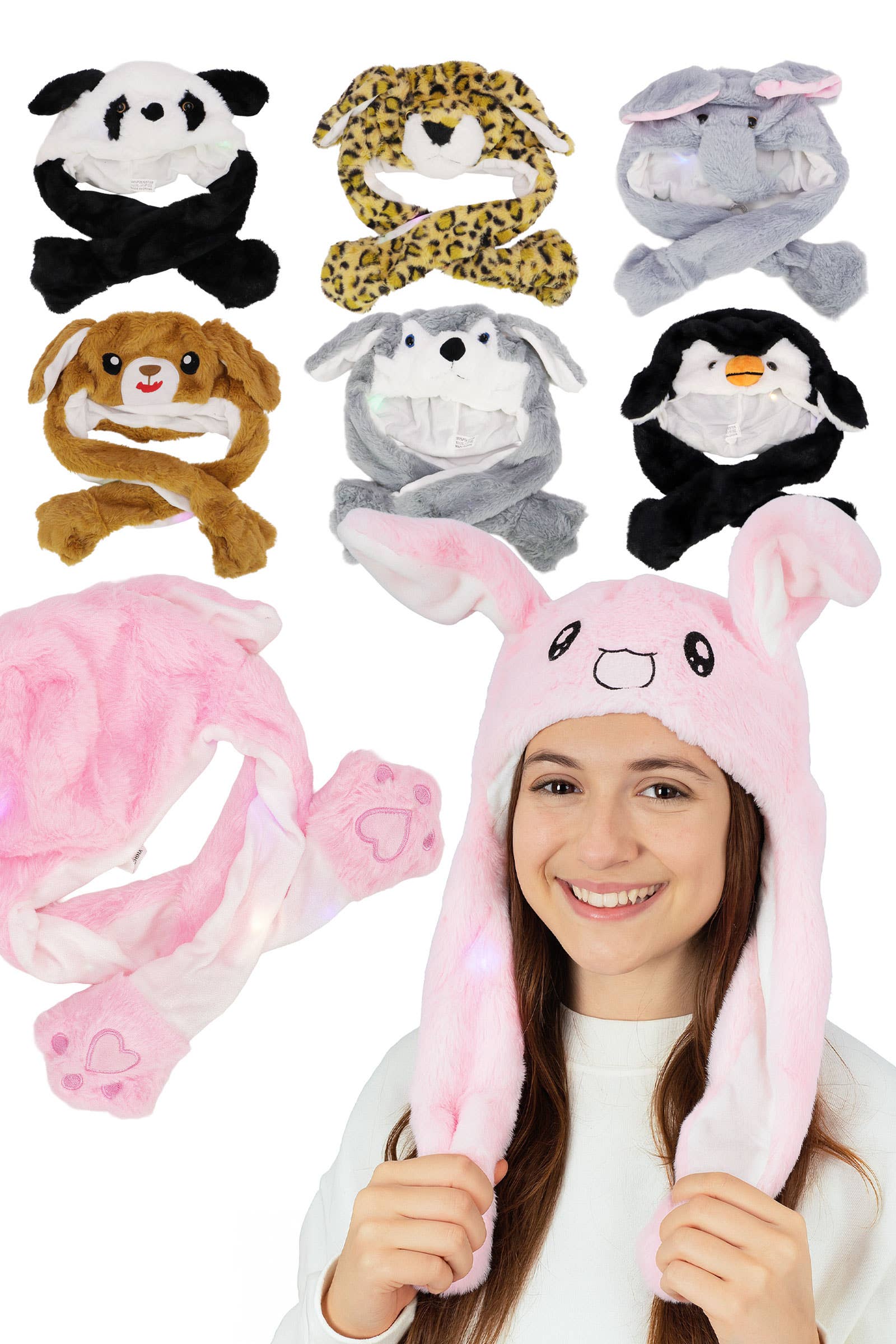 ASSORTED Animal Pals Led Light-up Ear Moving Faux Fur Hat for wholesale on Faire0