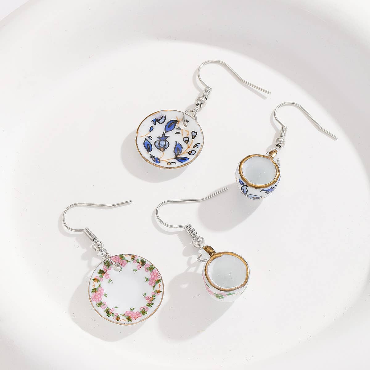 Tourtiwi - Wholesale Dangle Earrings - Charming Porcelain Style Teacup & Saucer Earrings13