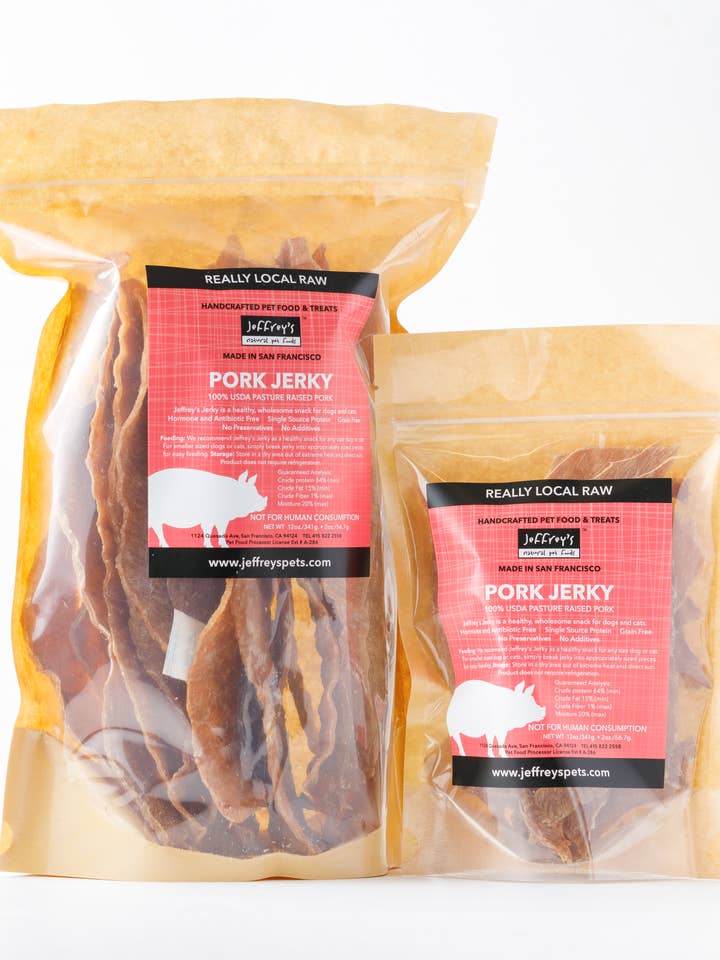 Jeffrey's House Made Pork Jerky for wholesale by Jeffrey's Natural Pet Foods