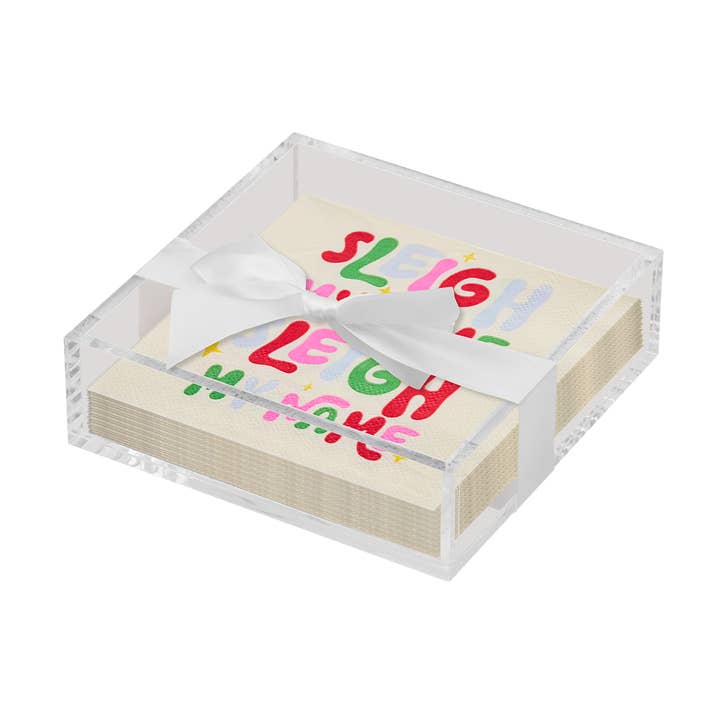 Tabuleiro de Guardanapos em Acrílico, Transparente com Guardanapo de Cocktail - Cocktails de Natal, Sleigh My Name por atacado de Sophistiplate