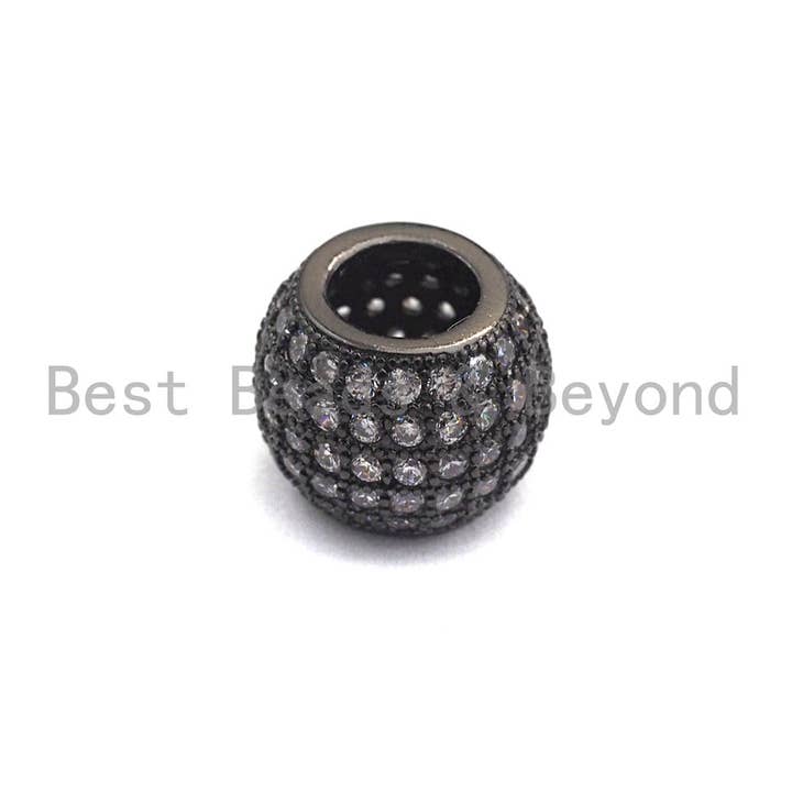BestBeads&Beyond - Wholesale Beads - CZ Micro Pave Big Hole Spacer Beads, Large hole Spacer beads, Cubic Zirconia Spacer, Beads for Leather Cord,12mm/10mm, sku#X1073