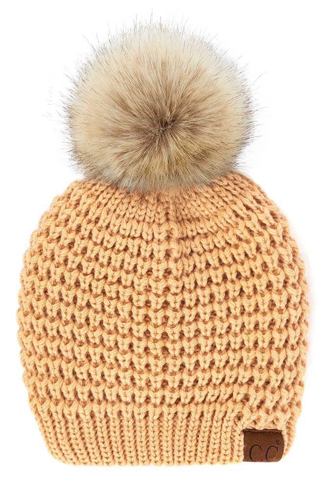 Hana - Wholesale Beanie - Women's - C.C Waffle Stitch Pattern Pom Beanie10