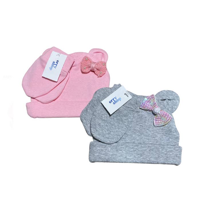 NEWBORN BOW MITTEN & BEAR HAT SET for wholesale by Erry Shop