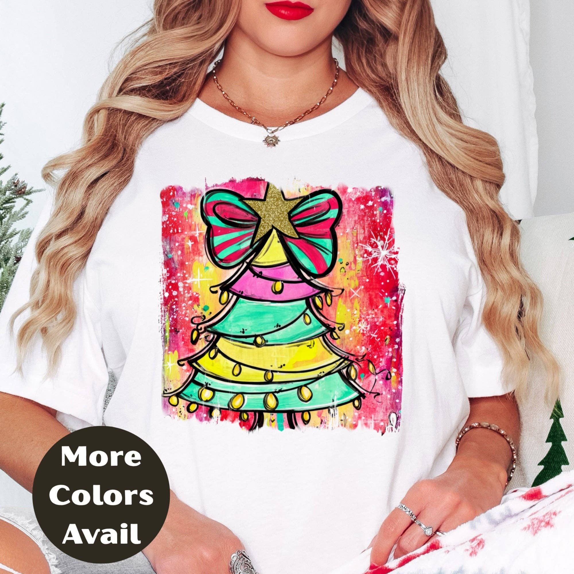 Epic Life  - Designed – wholesale T-shirt (graphic) – women's – Rainbow Christmas Tree Shirt or Sweatshirt – Colorful Holiday Top S-4XL Plus Size – Whimsical Bow Tree – Bright Festive Tee4