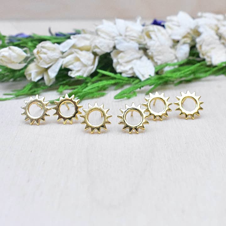 Simple Gold Sun Stud Earrings for wholesale by Ewelina Pas Jewelry