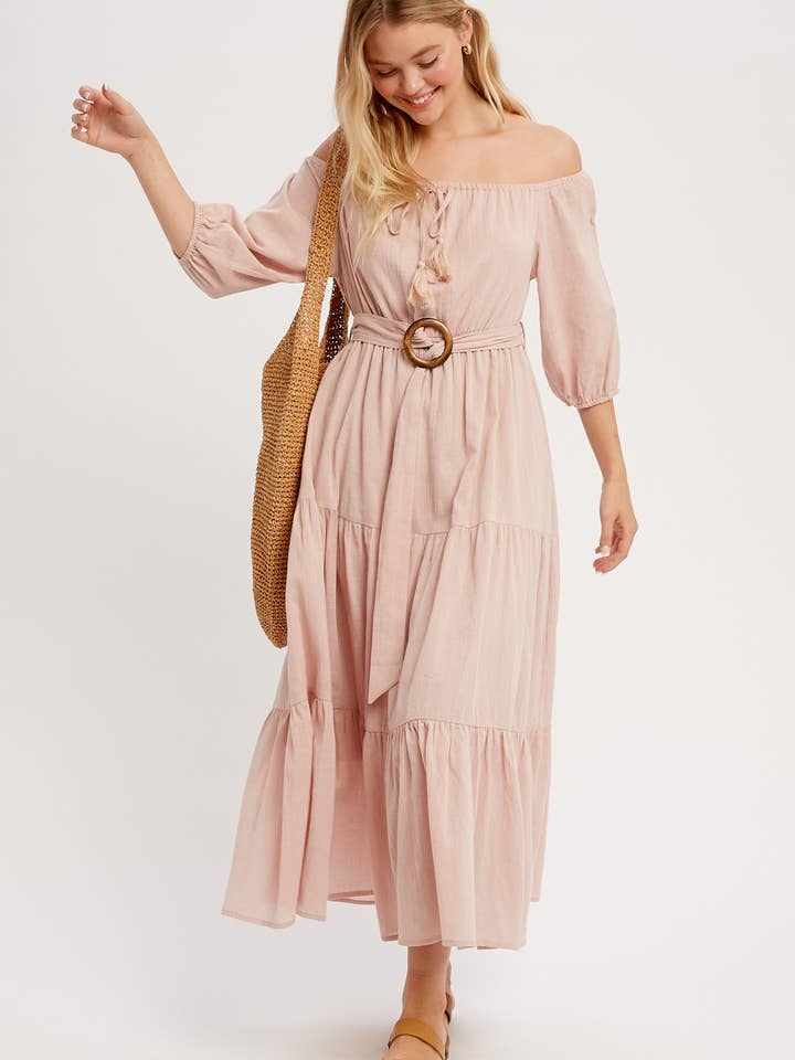 Puff Sleeve Tiered Cotton Midi Dress LD0973 for wholesale by Listicle