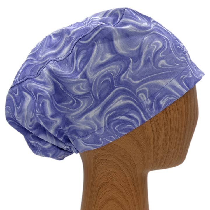 Purple Swirly Marble Scrub Cap Euro Style Scrub Hat for wholesale by SewingLabPlus