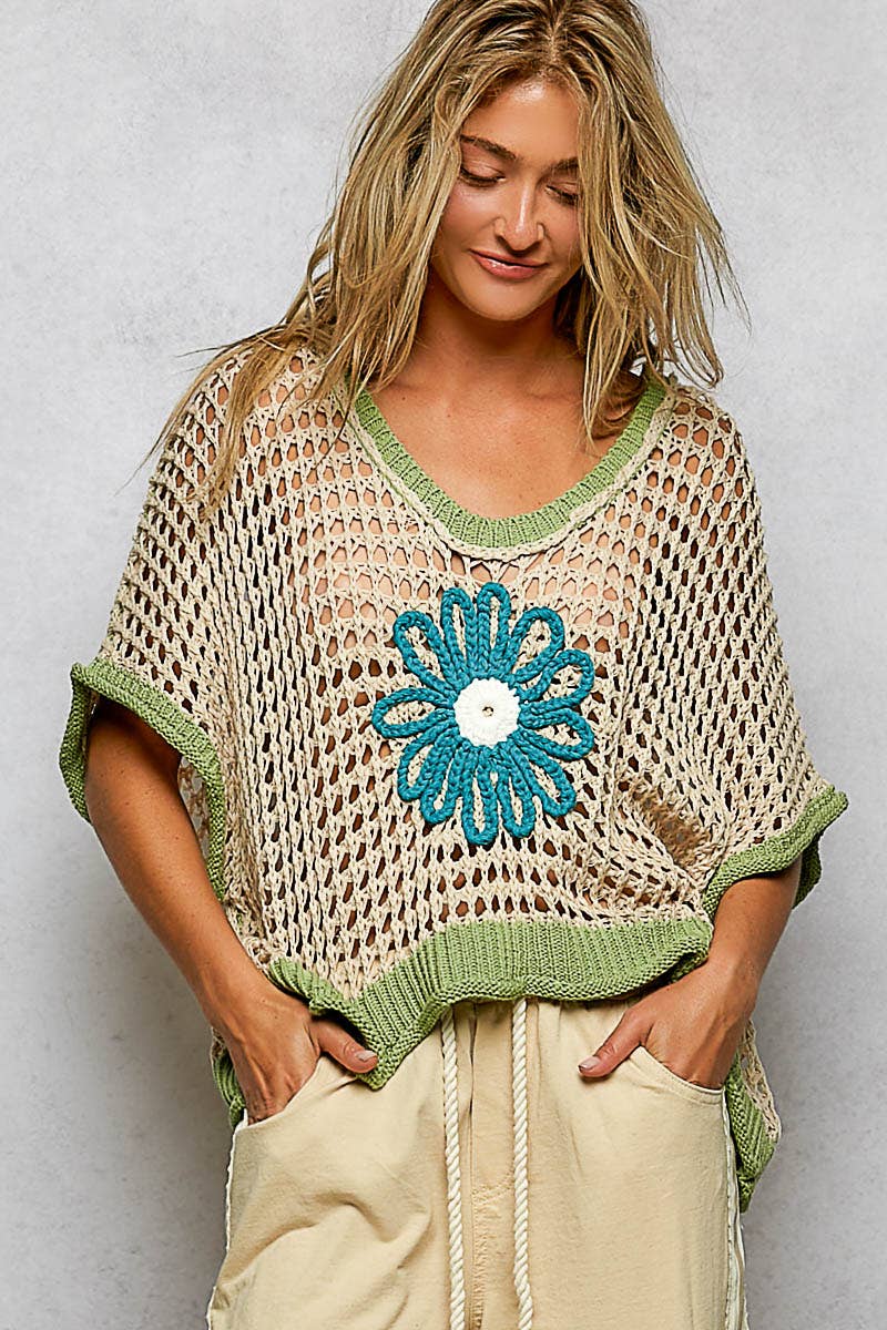 Pol Clothing - Wholesale Knit Top - Women's - Round Neck Sleeveless Floral Thin Sweater Top SALE17