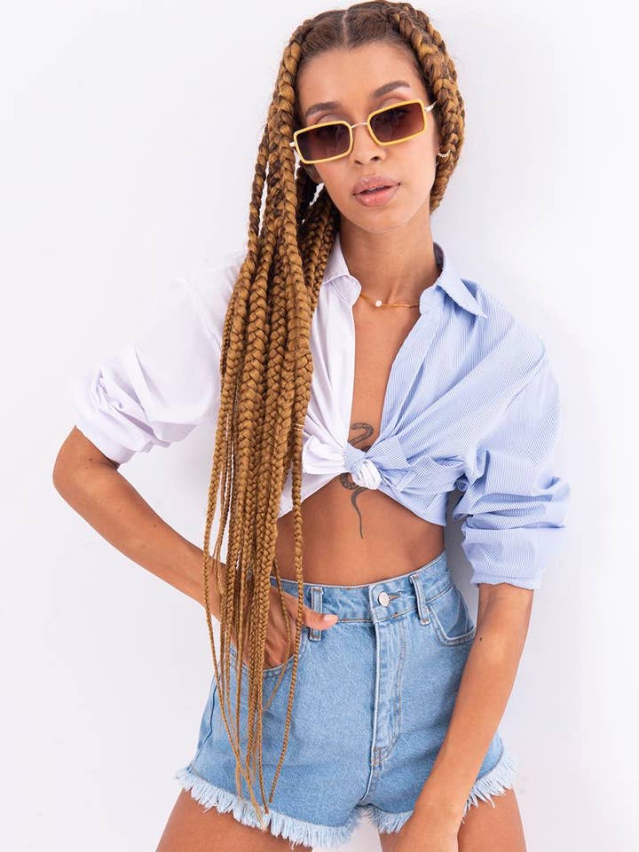 16706-5-Pocket Tassel Denim Short - Ice Blue for wholesale by BSL