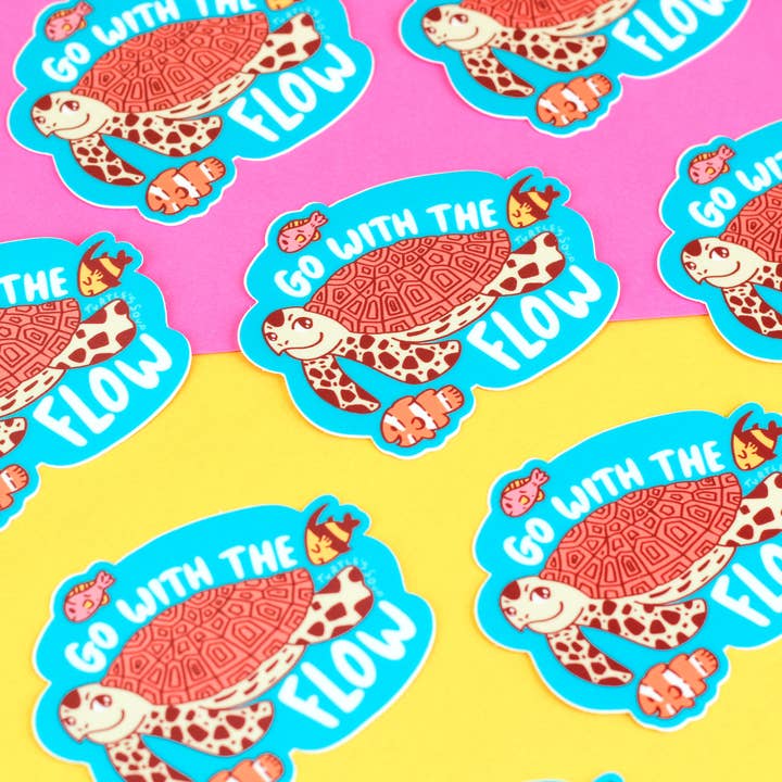 Turtle's Soup - Wholesale Sticker - Go with the Flow Be Cool Turtle Holiday Gift Vinyl Sticker