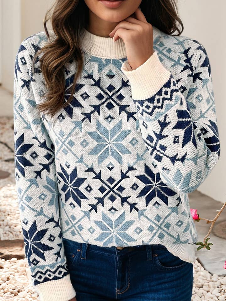 LDC Snowflake Geometric Pattern Sweater for wholesale by Little Daisy Closet