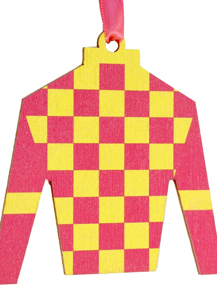 Derby Silk i rosa och gult schackbräde träprydnad för wholesale av Buy Socks You All