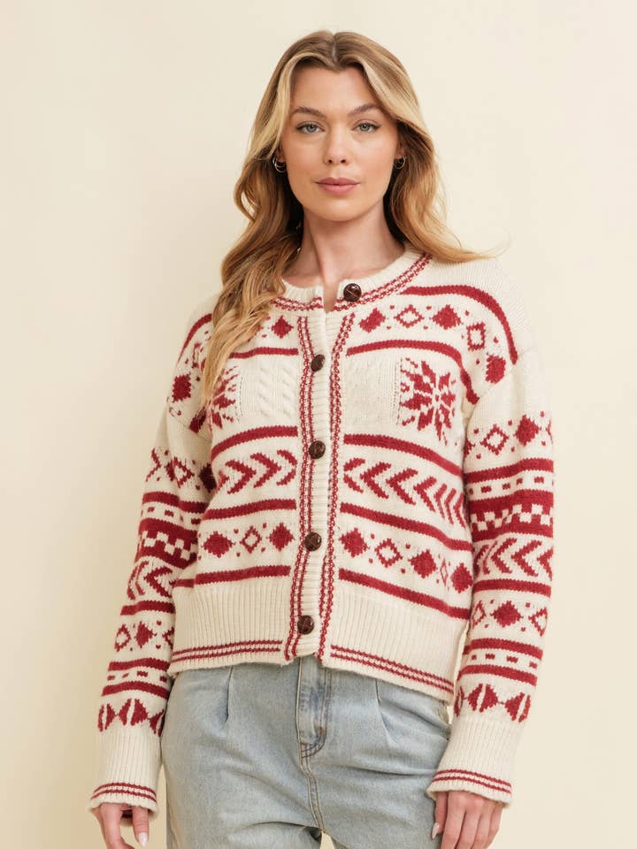 CREAM CSW13359K - HOLIDAY BUTTON UP SWEATER for wholesale on Faire