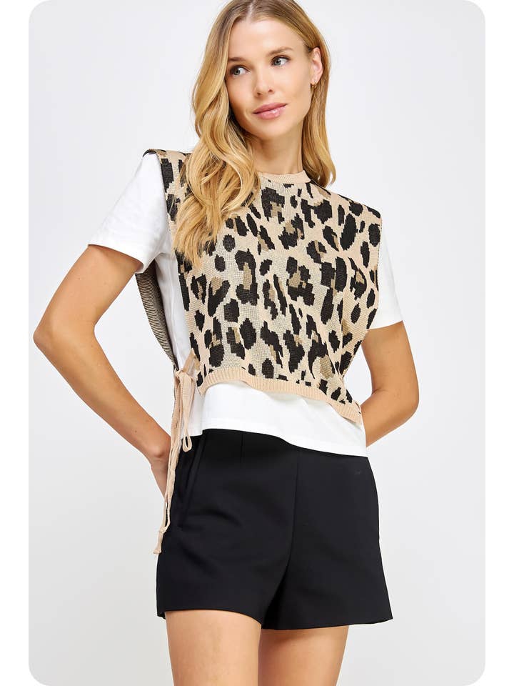 Strut & Bolt - Vente Chemisier – femme - T-shirt en tricot contrasté en tricot léopard1