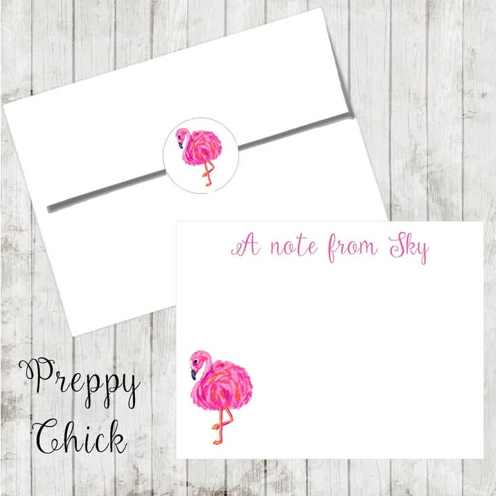 Tarjetas de Nota Personalizadas con Flamencos, Set de Papelería Preppy para venta al por mayor de Moman Sales, Inc.