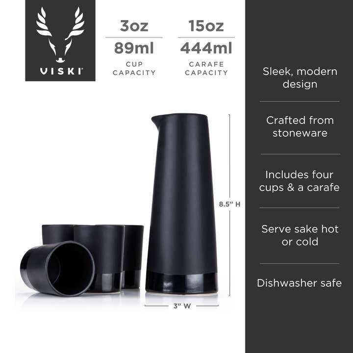 Viski - Wholesale Cocktail/Liquor Glass - Japanese Style Black Stoneware Sake Set of 56