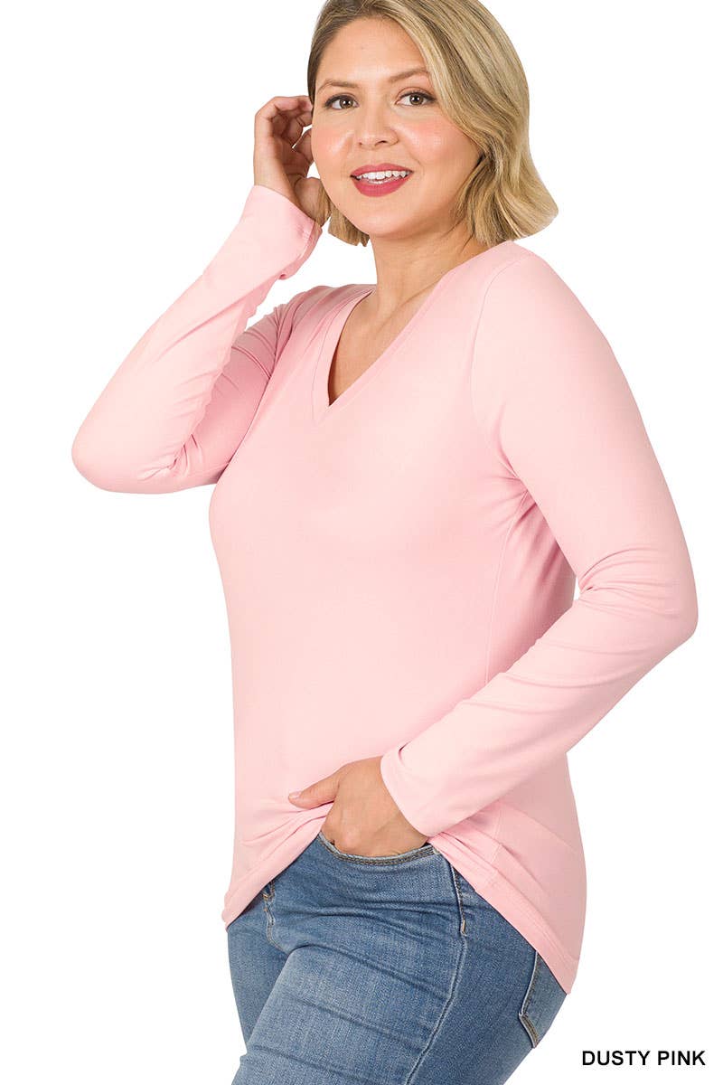 42POPS - Wholesale T-Shirt - Women's - ",...Plus Microfiber Long Sleeve V Neck Tee16