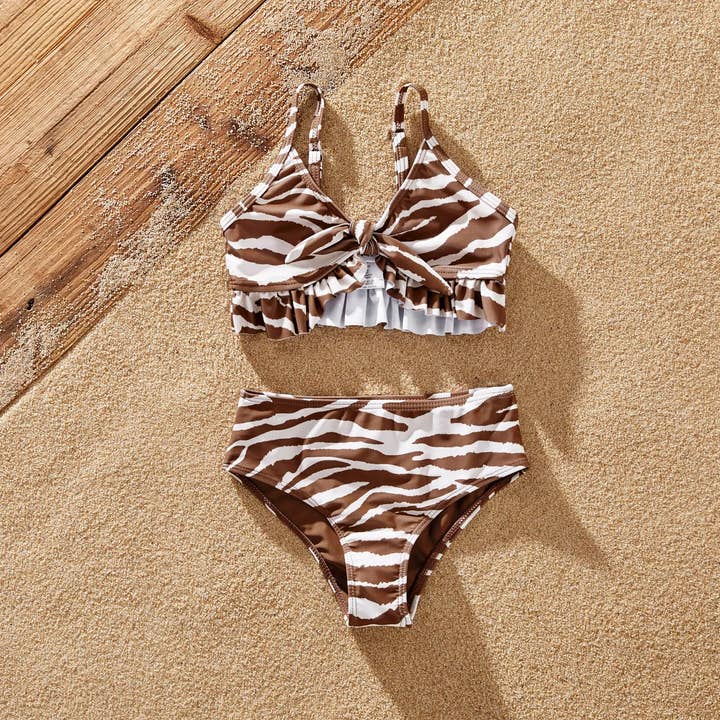 Brun Småbarn eller Flicka Zebra Randiga 2-delade Baddräkter för wholesale på Faire