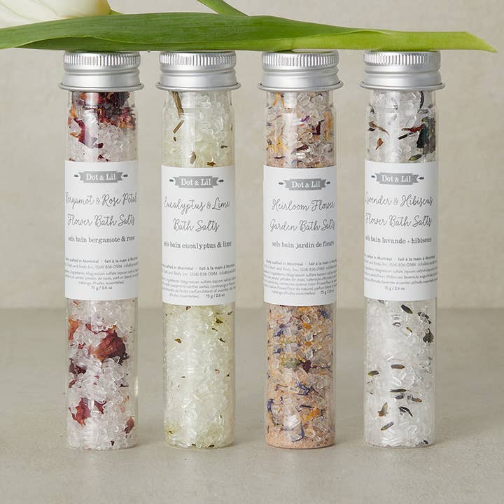 Individual bath salts vials for wholesale by Dot & Lil