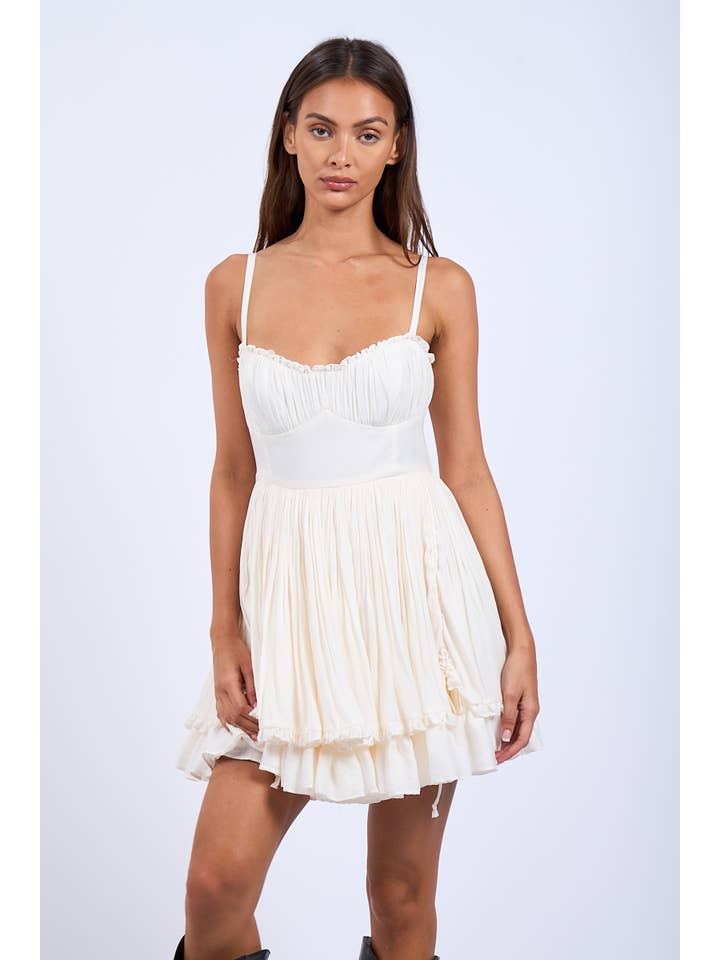 Sky to Moon - Wholesale Dress - Women's - -SATIN TIE POINT DOUBLE LAYERED RUFFLE MINI DRESS