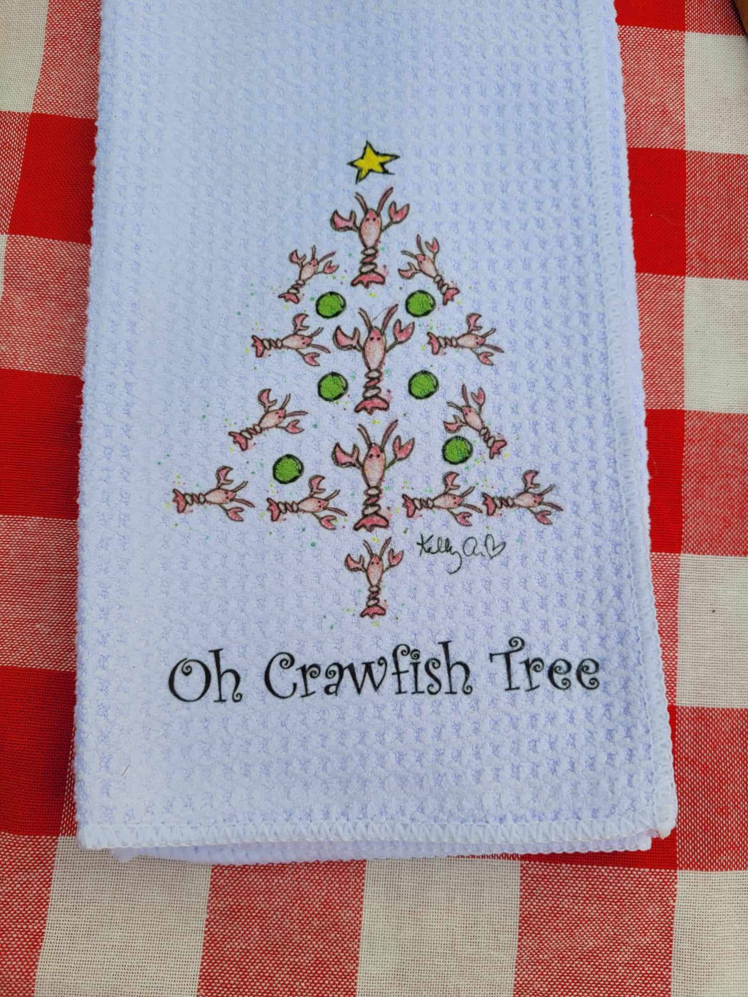 Kelly Airhart Studios - Wholesale Tea Towel - Christmas Tea Towel. Oh Crawfish Tree7