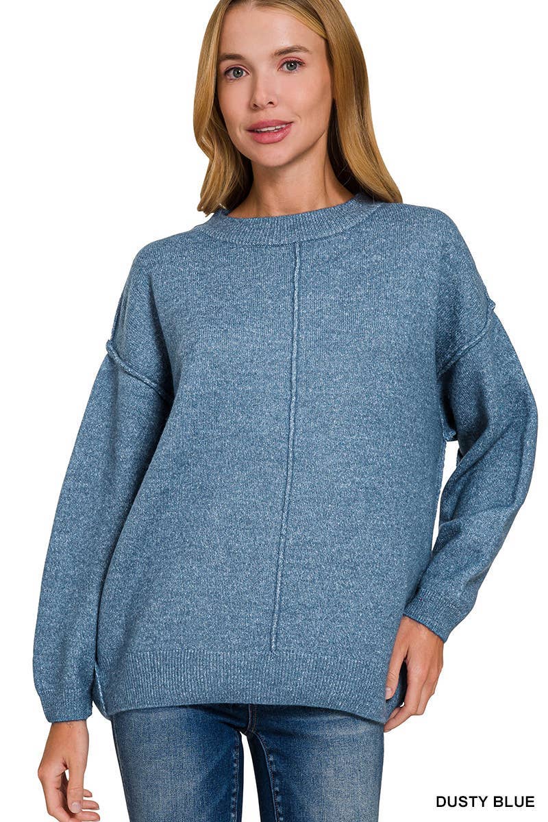 Vanilla Monkey - Wholesale Knit Sweater - Women's - Garment Dyed Front Seam Round-neck Sweater0