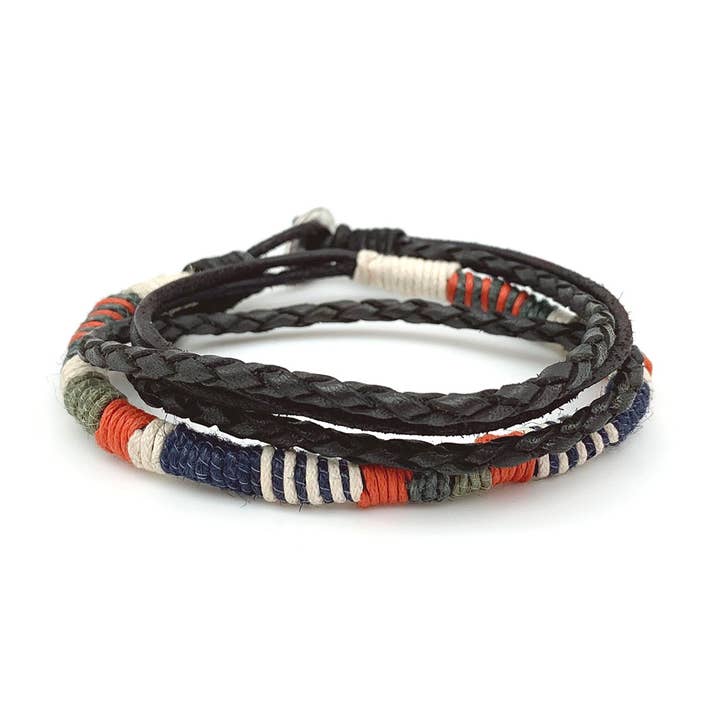 Aadi Bracelet - Braided Cord and Orange/Green/Blue Twine for wholesale by Anju Jewelry