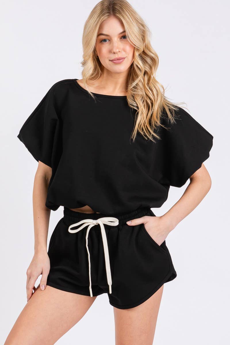 BLACK BUBBLE HEM SCUBA TOP AND BOTTOM SET for wholesale on Faire3