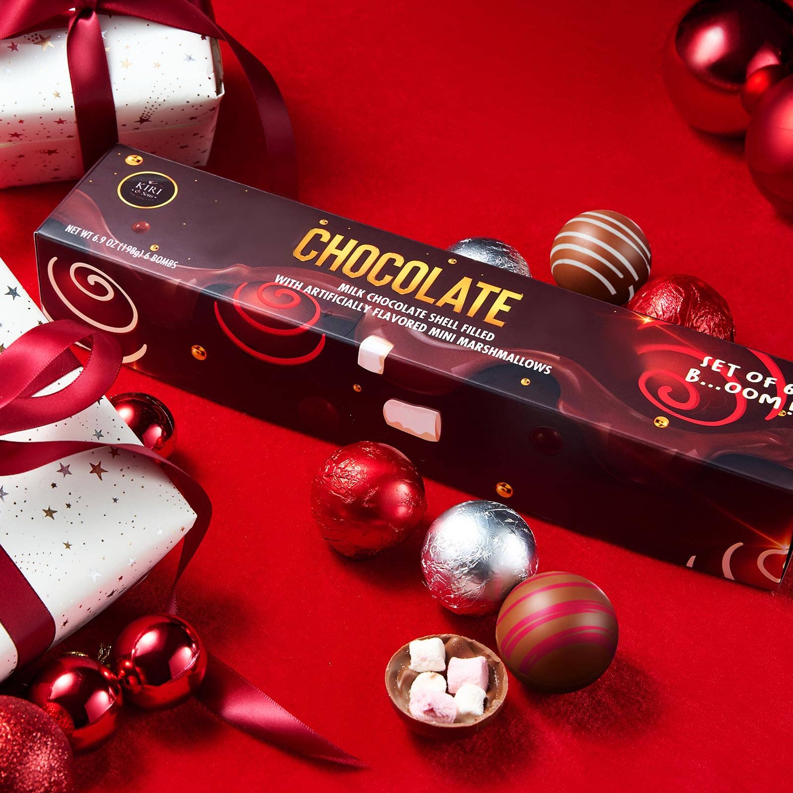 The Wine Savant /  Khen Glassware – Caixa de chocolate por atacado – Conjunto de 6 Bolas de Chocolate Quente - Sabor Chocolate Negro2