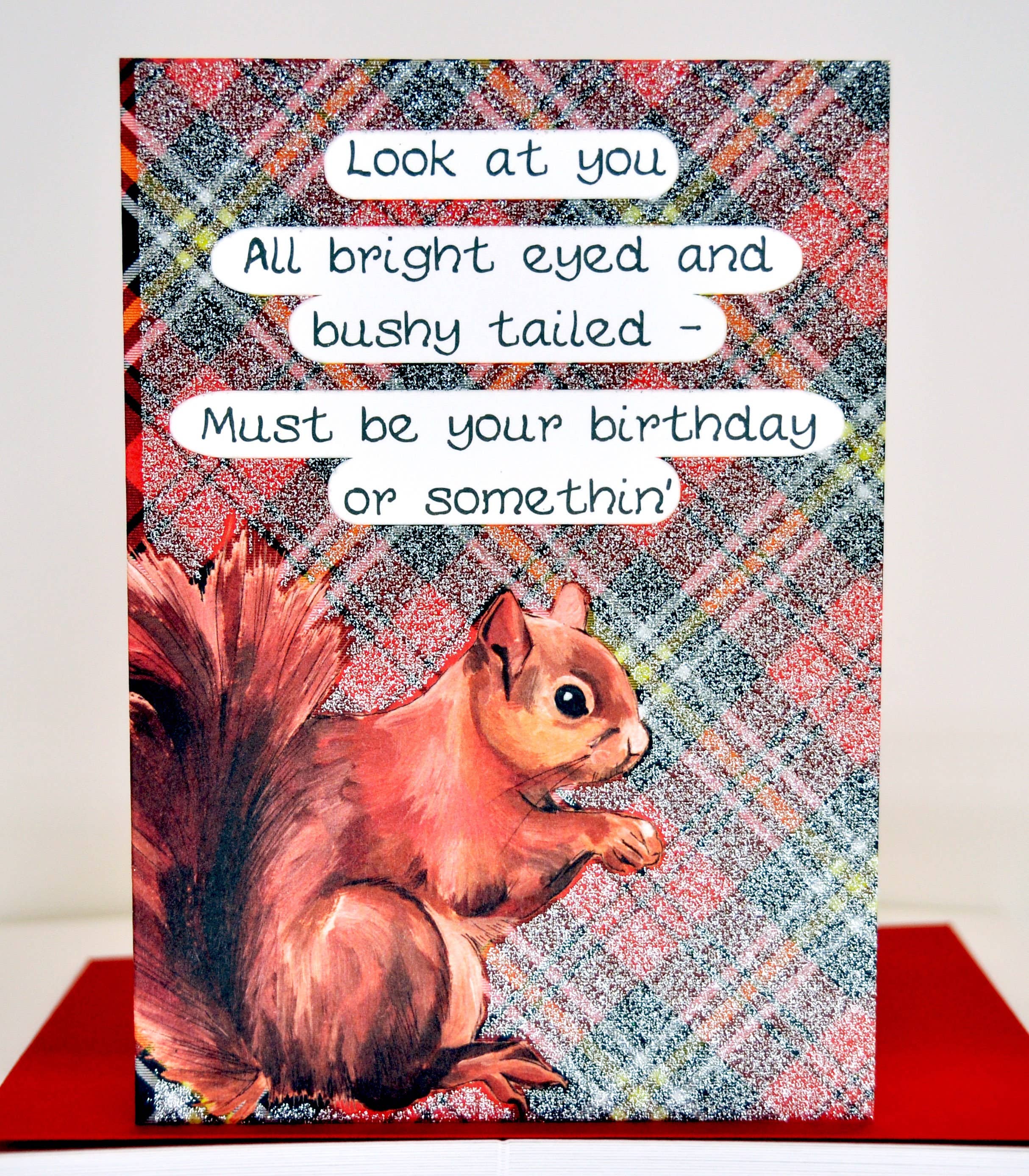 Wee Wishes – Großhandel Geburtstagskarten – Geburtstagskarte mit rotem Eichhörnchen und Glitzer0