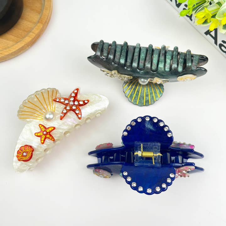 TheDivaSoap - Vendita all'ingrosso Fermaglio per capelli - Donna - Clip per Capelli a Pinza con Stella Marina 10,5 cm - Serie Mondo Sottomarino5