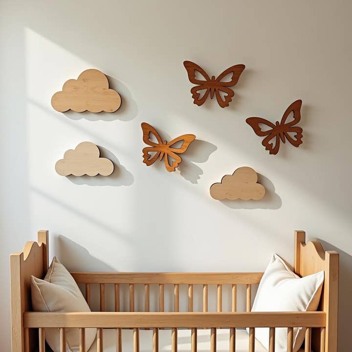Ensemble de décoration murale en bois Cloud Butterfly, décoration de chambre d'enfant pour la vente par The Fairy Paintbox