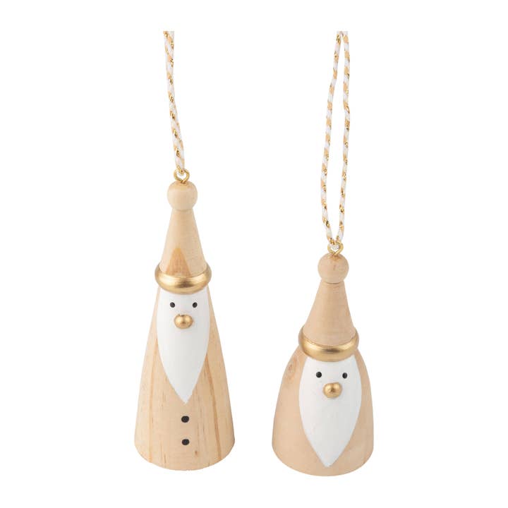 Silver Tree Home & Holiday - Wholesale Ornament - A23684: 2 Asst wood Santa orn,nat,gold nose,rimmed hat,3+4in0