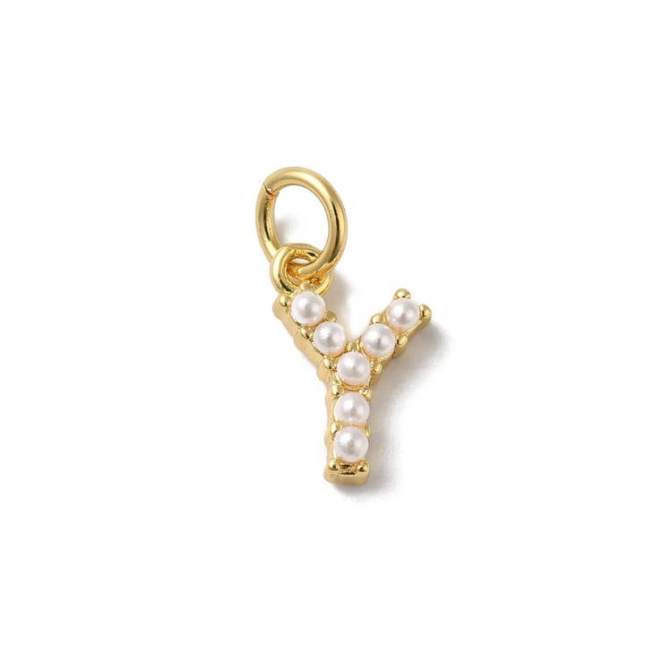The Charm Bar Company - Wholesale Individual Charm/Pendant - Gold Large Pearl Initial Letter | Alphabet Charm24