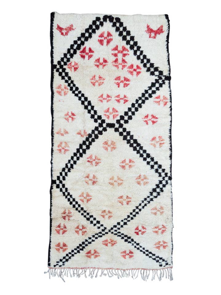 Wit met zalm+zwart vintage marmoucha Marokkaans vloerkleed voor wholesale door Ouive