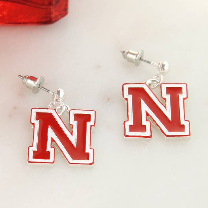 Nebraska Enamel Logo Earrings for wholesale by Seasons Jewelry