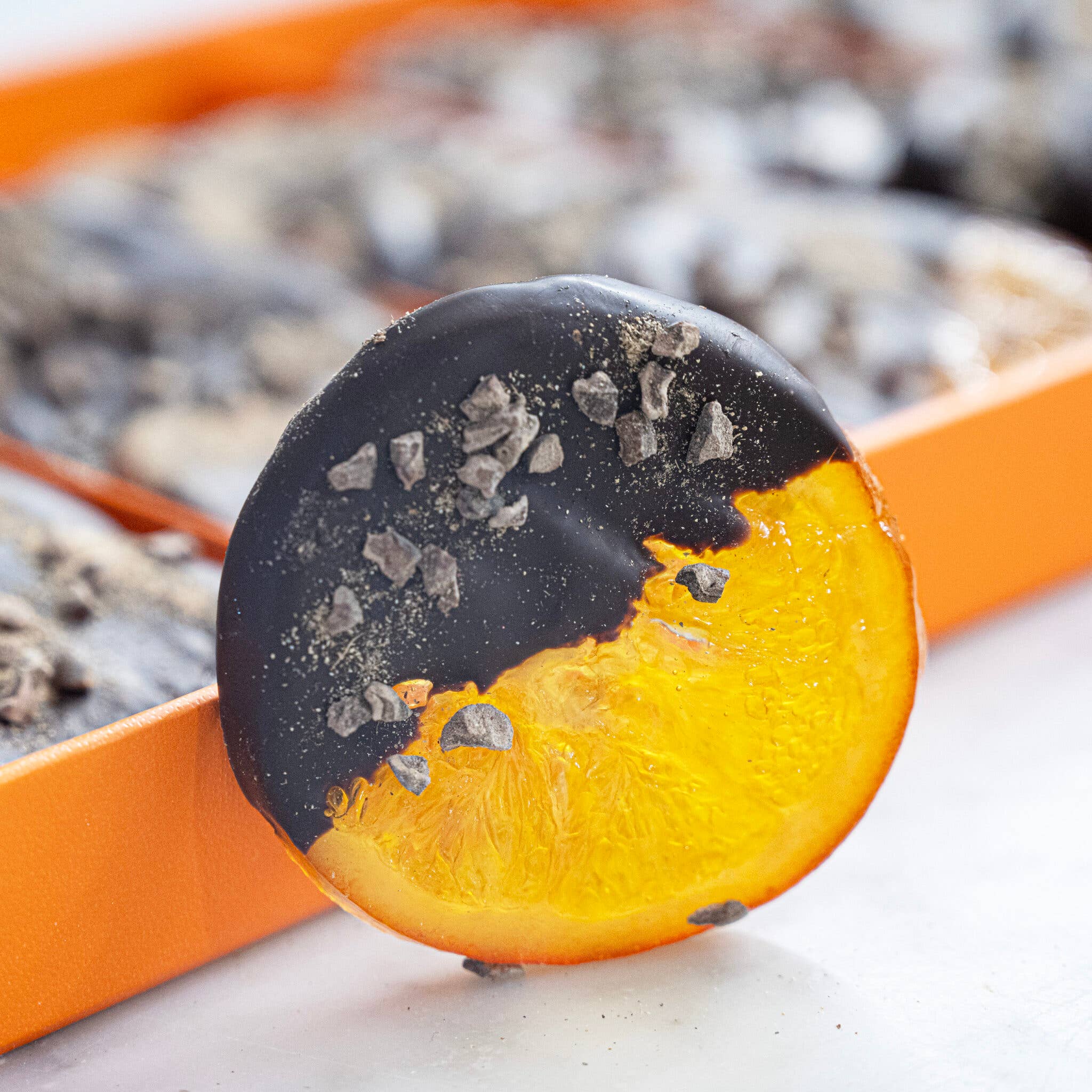 Melt Chocolates – Großhandel Süßigkeiten mit Schokoglasur – Große Orangenscheiben-Geschenkbox – in Zartbitterschokolade getaucht2