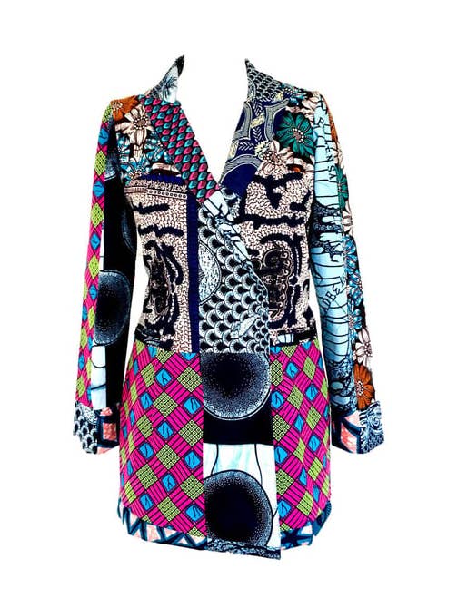 Blue Double Breasted Blazer African Print for wholesale by Sosome