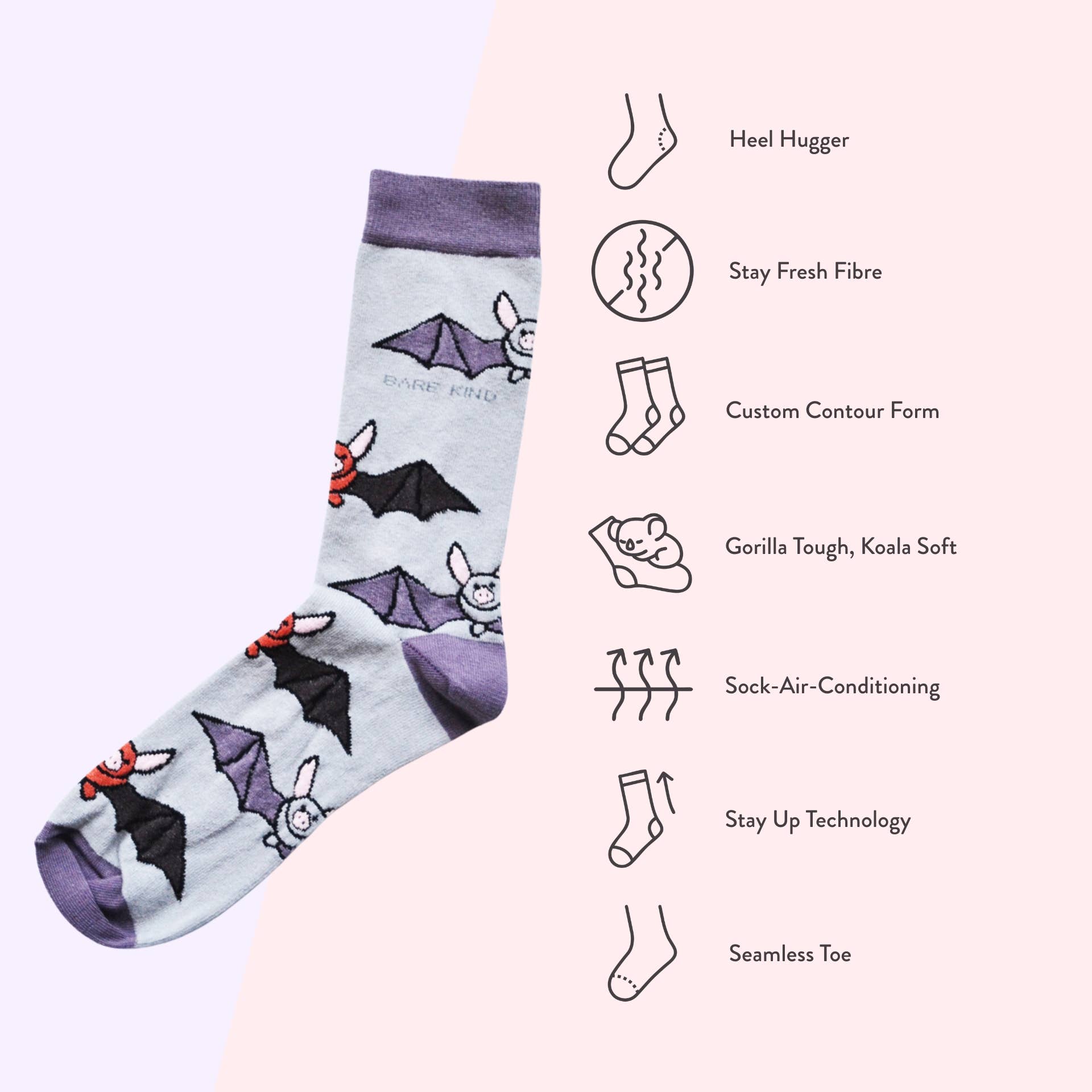 Bare Kind Socks - Wholesale Socks - Unisex - Bat Socks | Bamboo Socks | Halloween Socks | Forest Socks6