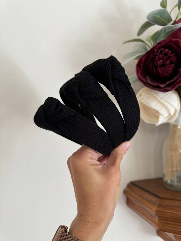 Black Thermal & Knotted Headbands, Top Knot, Hard, Flexible for wholesale by Brynnbands