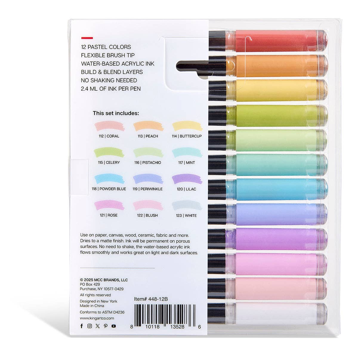 KINGART - Wholesale Stiften - Acrylverf Penseelstift - 12 Pastelkleuren12